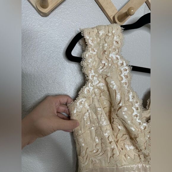 TADASHI Shoji Primrose Embroidered Lace Sheath Cocktail Dress Ivory Nude Size 4 - Picture 6 of 10